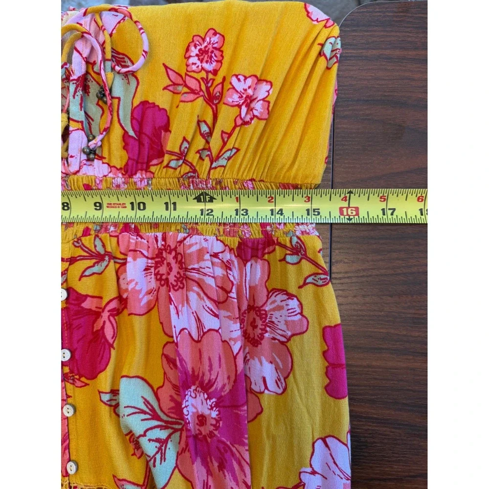 Free People Intimately Penny Printed Maxi Bodysuit Gold Floral Boho Dress M